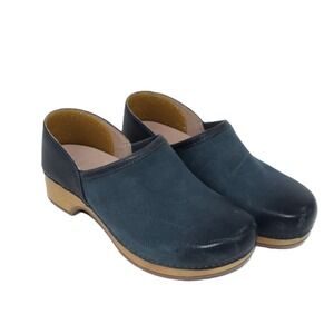 Dansko Women's Navy Blue Suede Leather Clogs Slip On Wooden Heel Size Unknown